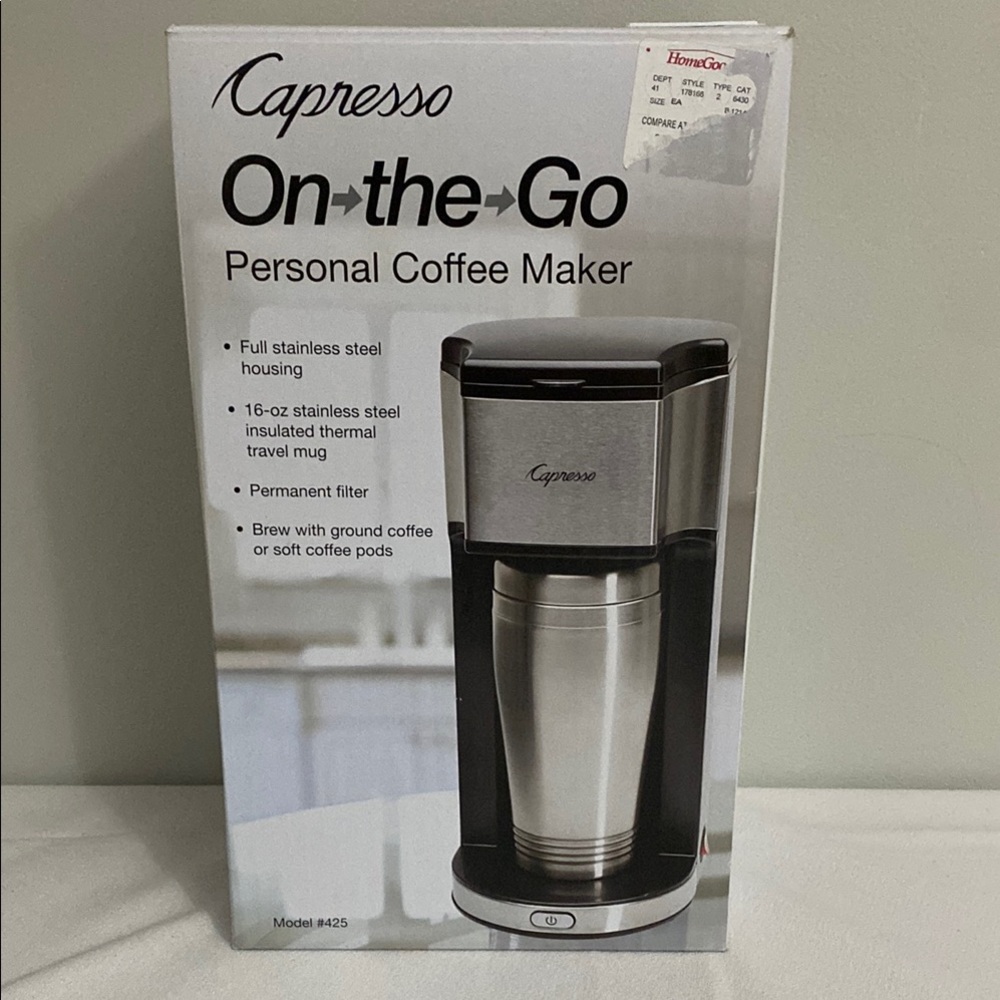 Capresso New! On-the-Go Personal Coffee Maker 16oz ground or coffee pods